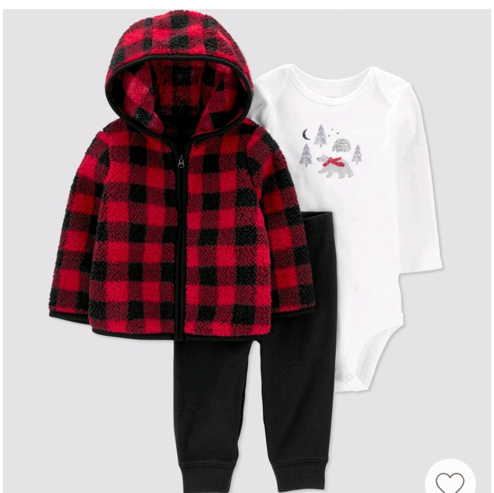 Carter's Just One You Red Buffalo Check Sherpa Top and Bottom Set (3 Piece) 3M